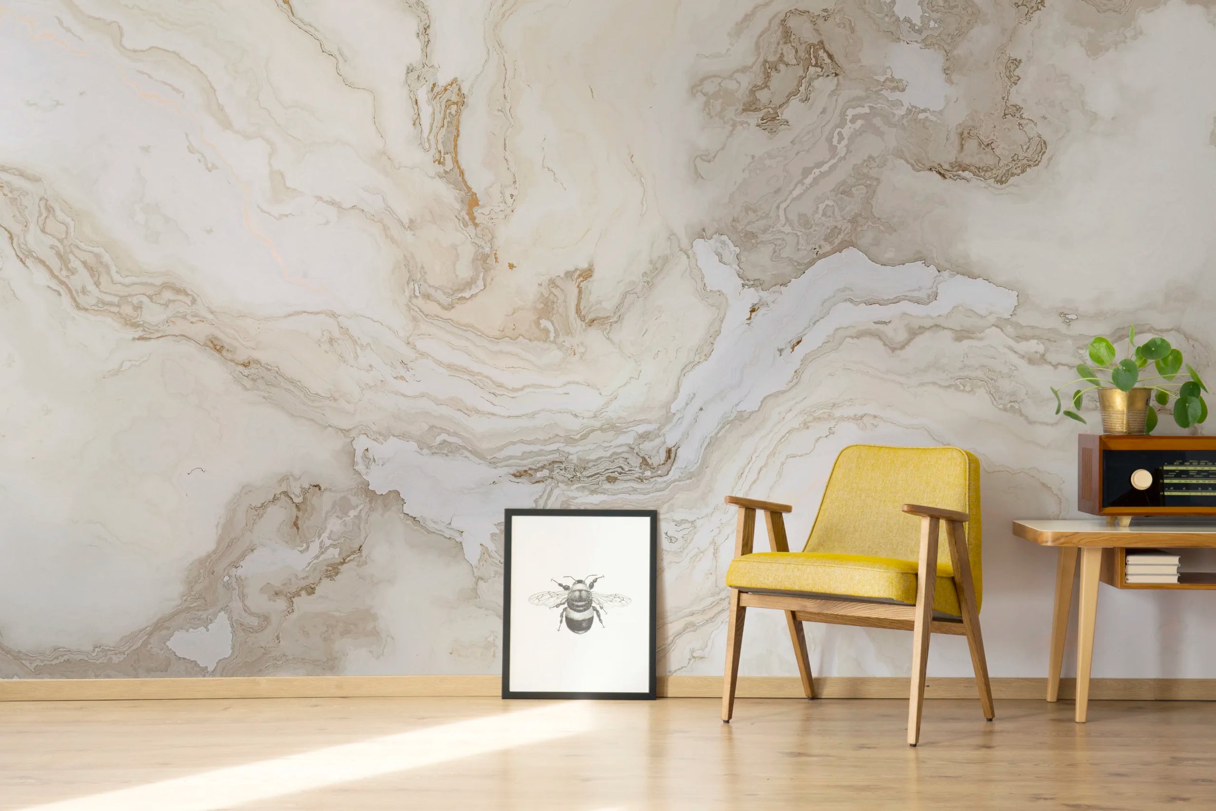 Beige Marble| Neutral Stone Vein | Contemporary | Bedroom Accent Self-Adhesive Vinyl image 4