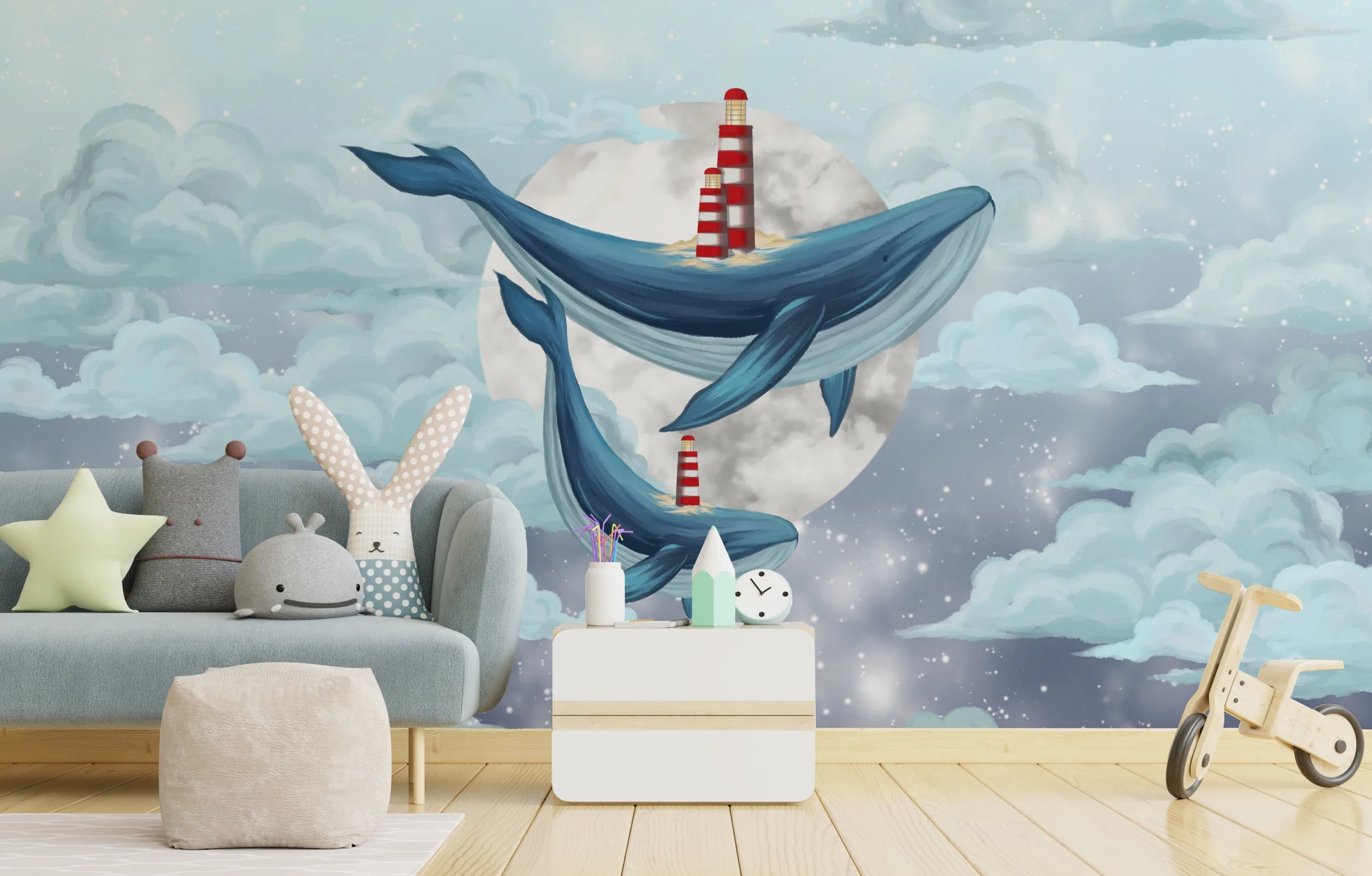 Fantasy Blue Whale Self-Adhesive Kids Wallpaper image 3