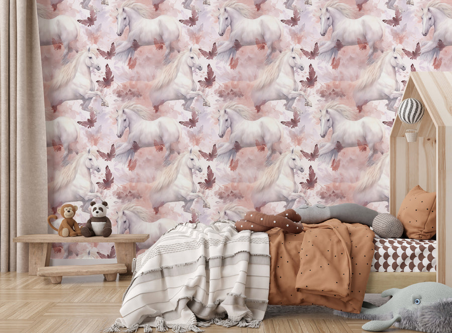 Pink Fantasy Kids Wallpaper Peel and Stick Unicorn Repeat Design Wall Decor