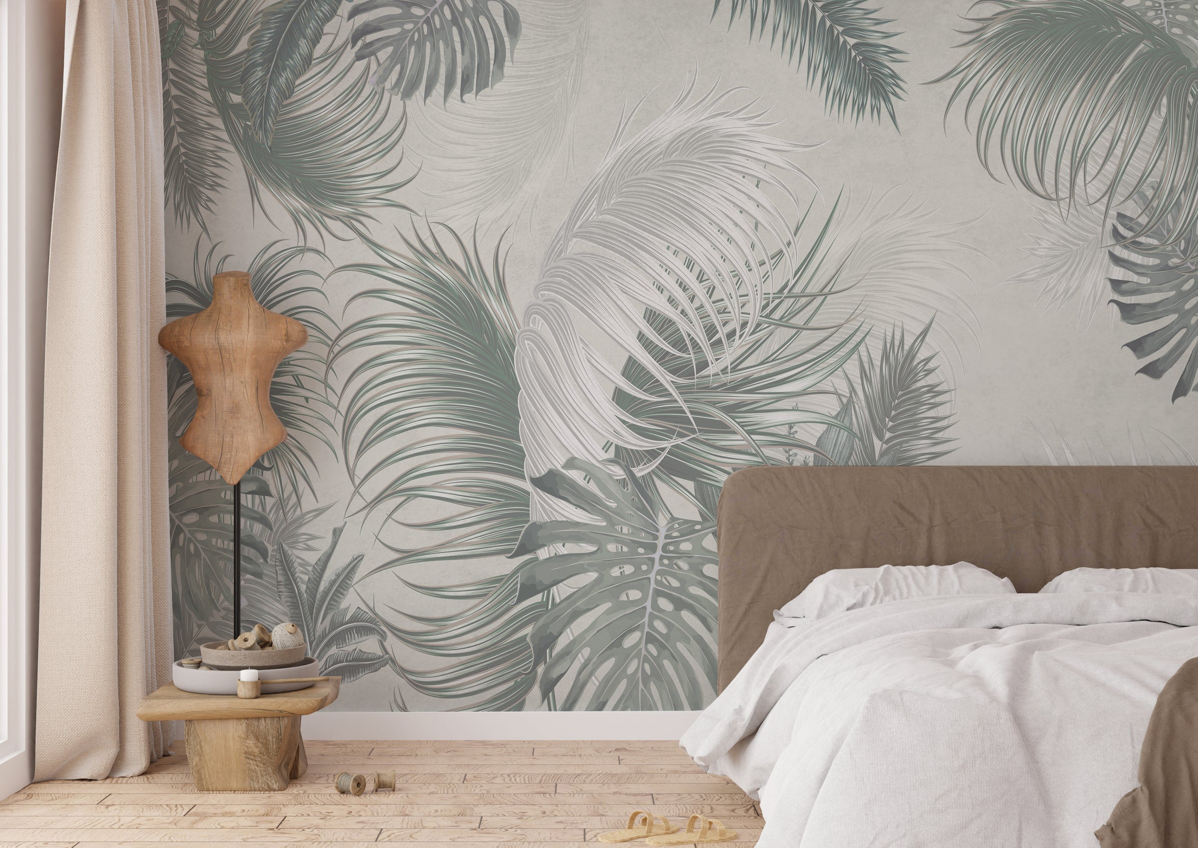 Oboe Dusty Green Large Leaves Wallpaper Murals