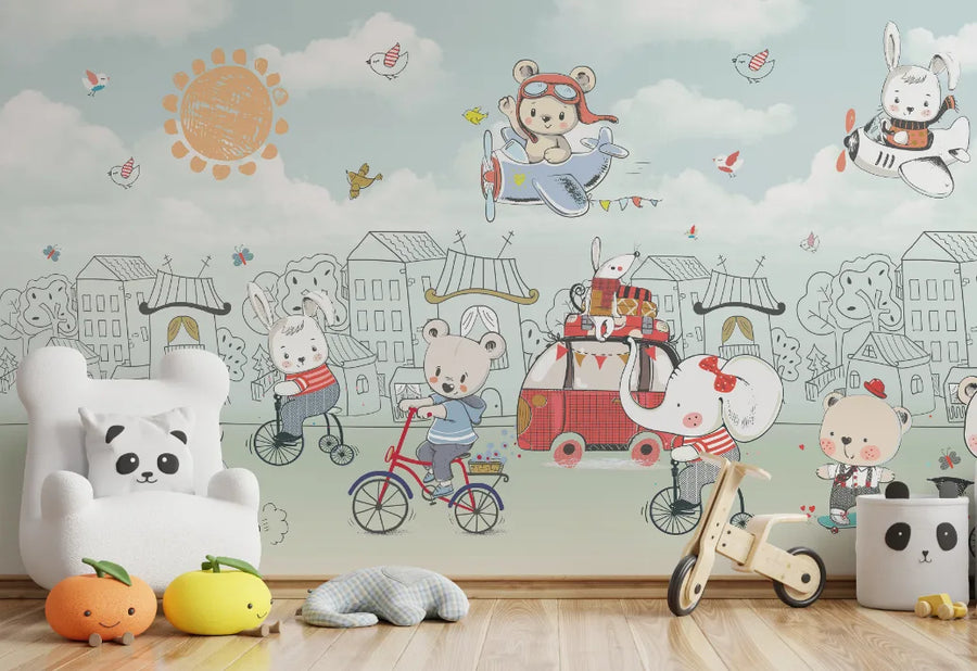 Charming Teddy Kids Room Wallpaper Mural
