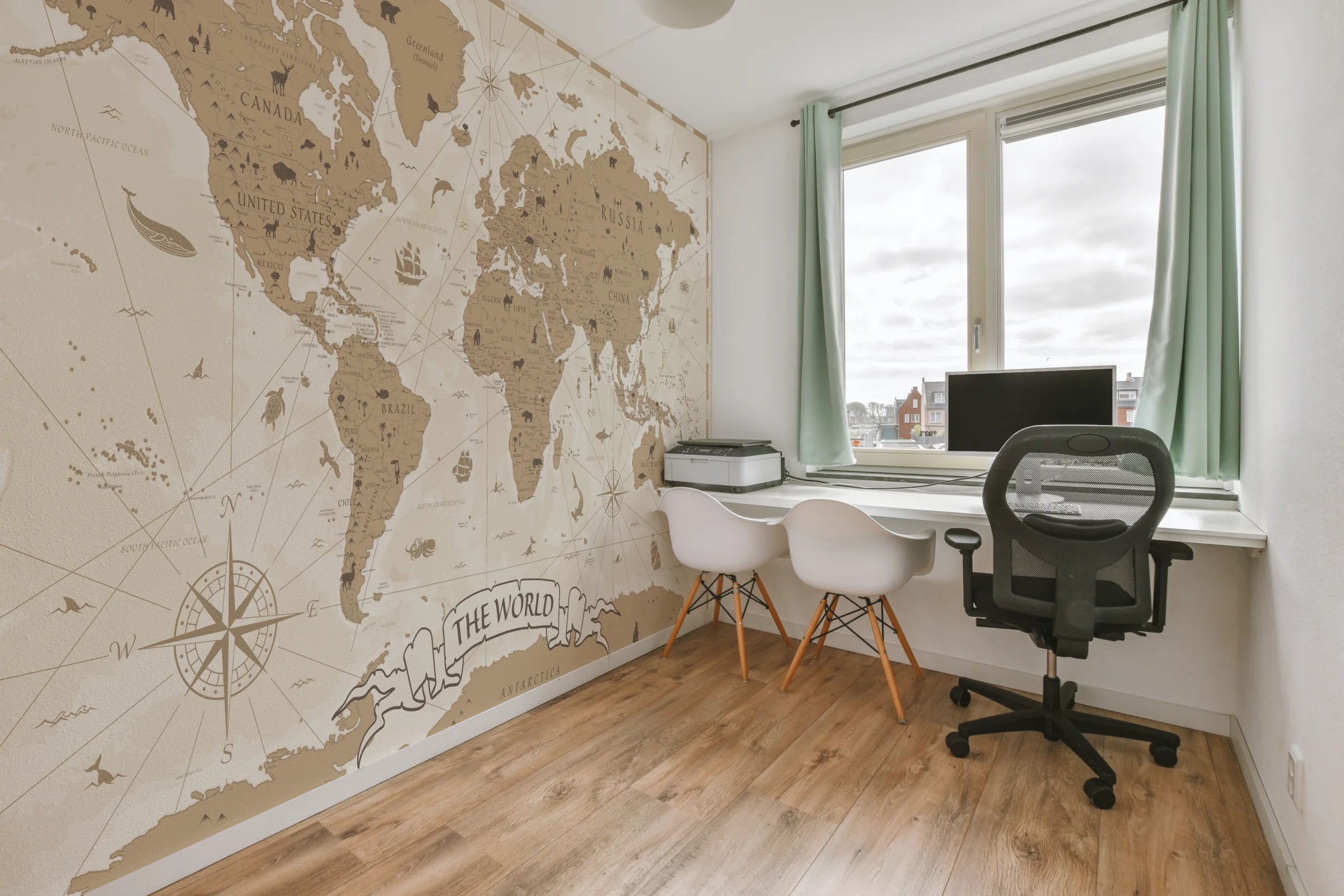 World Map Wall Decor | Beige Educational Kids Room Peel And Stick Wallpaper image 5