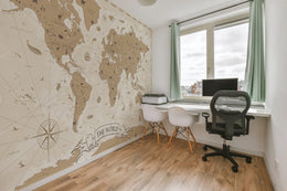 World Map Wall Decor | Beige Educational Kids Room Peel And Stick Wallpaper image 5