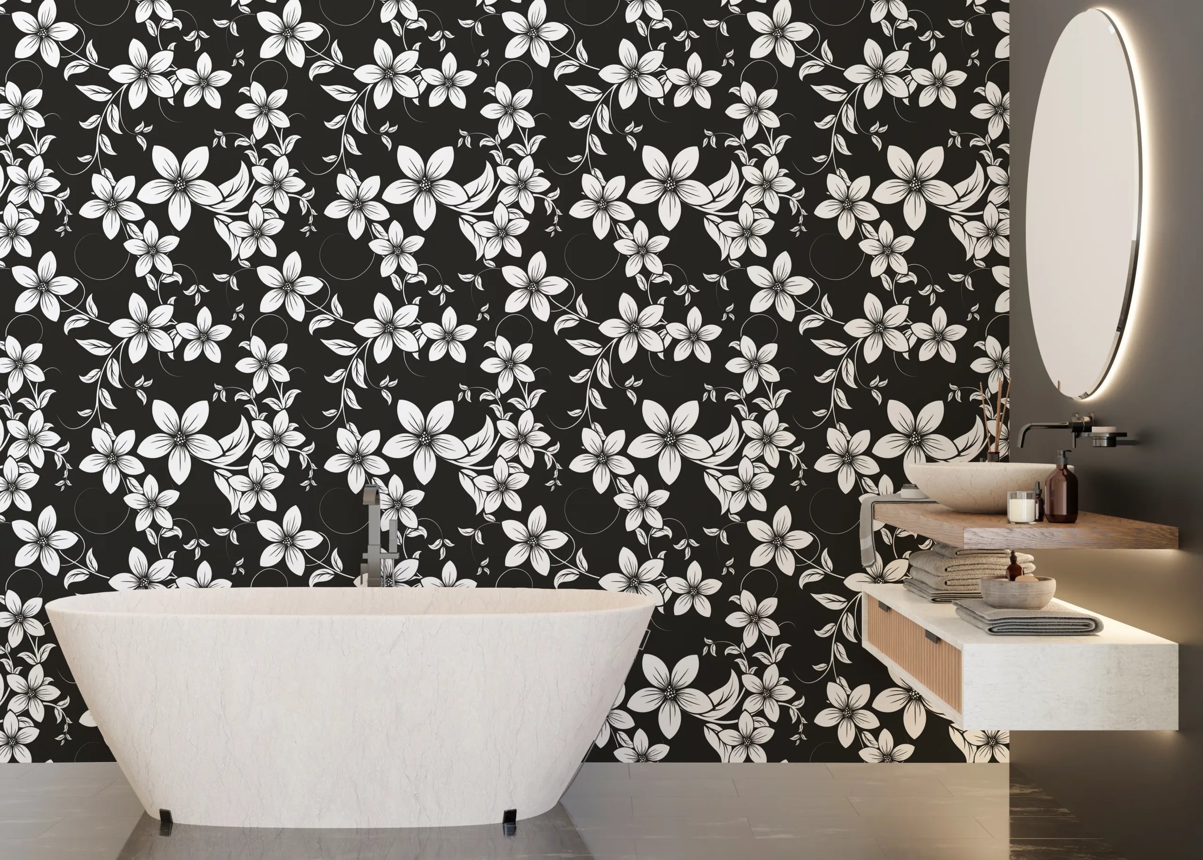 Black and White Floral Decor | Botanical Peel and Stick Wallpaper image 1