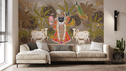 Indian Pichwai Wallpaper | Shreenath Ji Art Pooja Room Peel Stick Wallpaper image 0