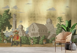 Golden Vintage Indian Elephant | Palace Architecture Self Adhesive Wall Mural image 3