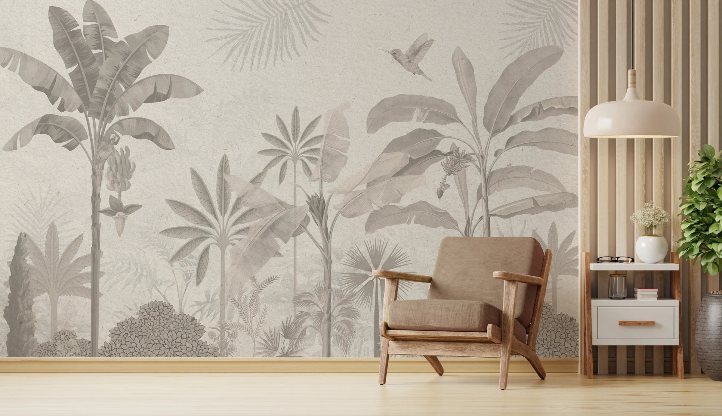 Banana Leaf Wall Mural | Neutral Gray Tropical Peel And Stick Wallpaper image 4