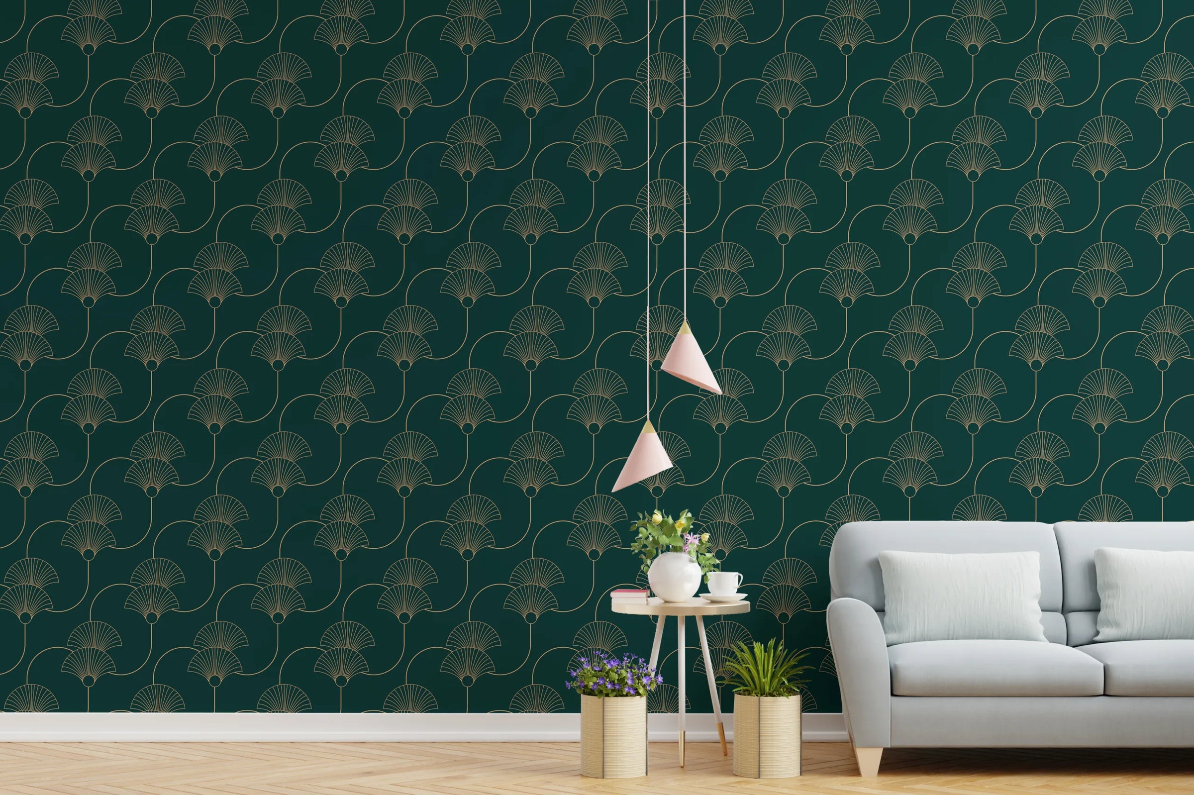 Teel Green Repeat Pattern Removable Art Deco Wallpaper image 5