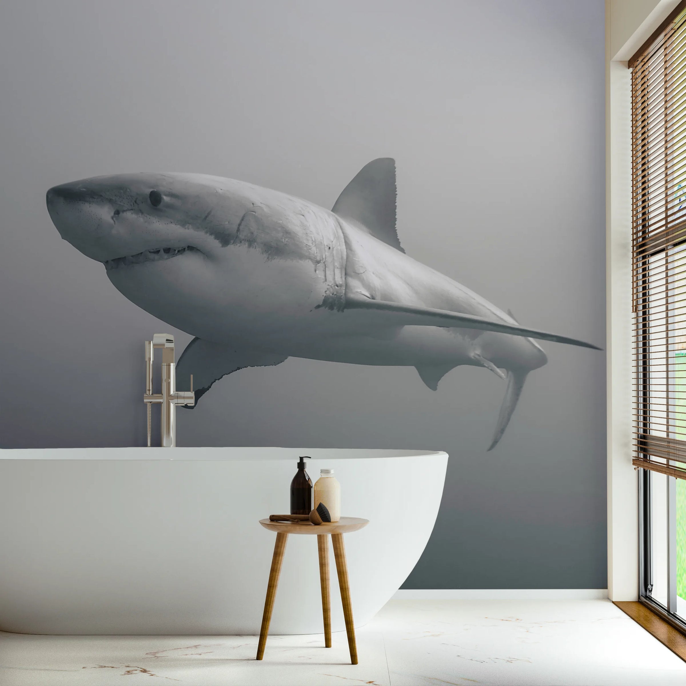 Black And White Shark Wallpaper | Ocean Removable Wall Decor image 3