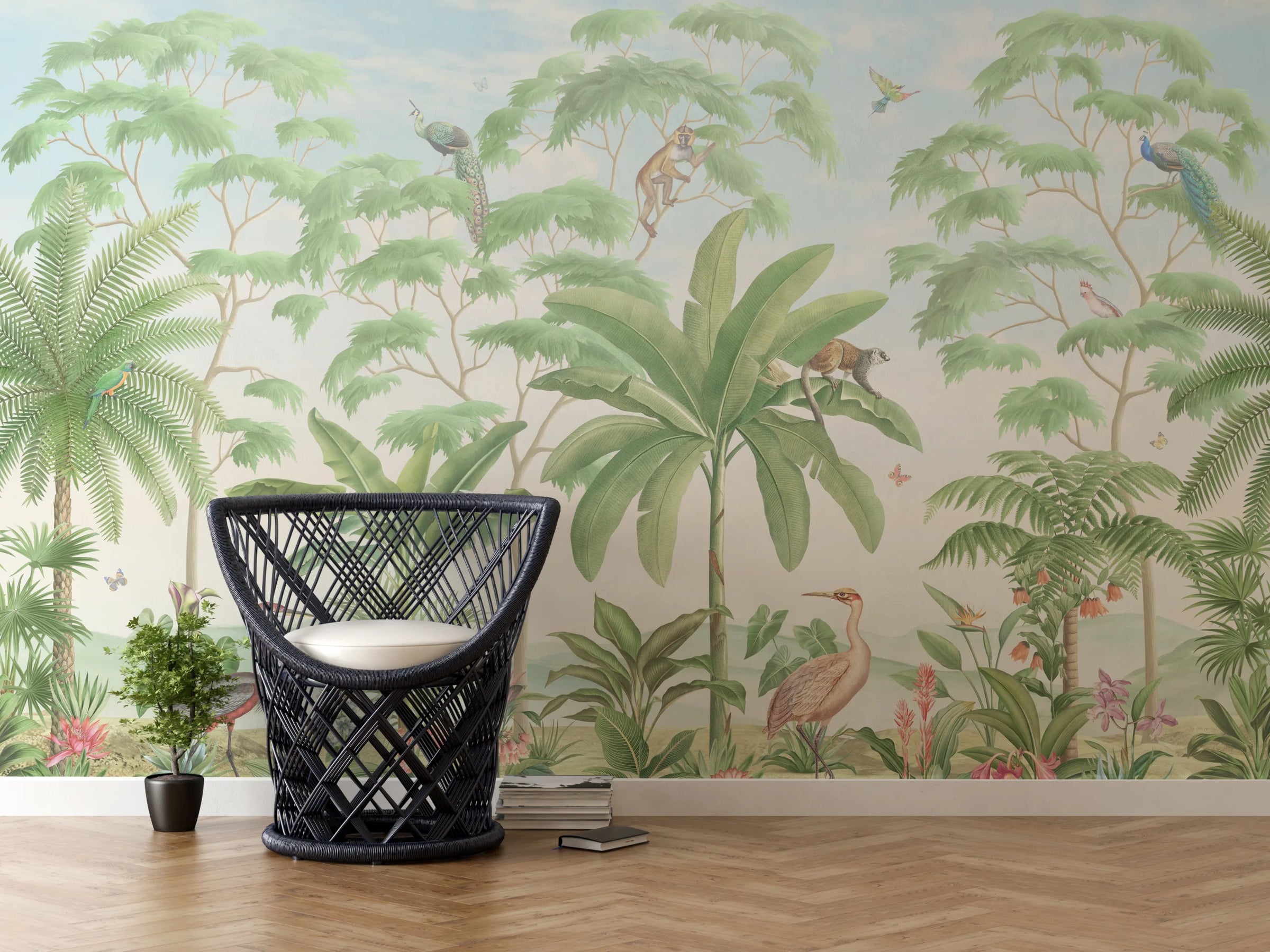 Tropical Jungle Wallpaper | Lush Green Animal Mural | Peel and Stick image 0