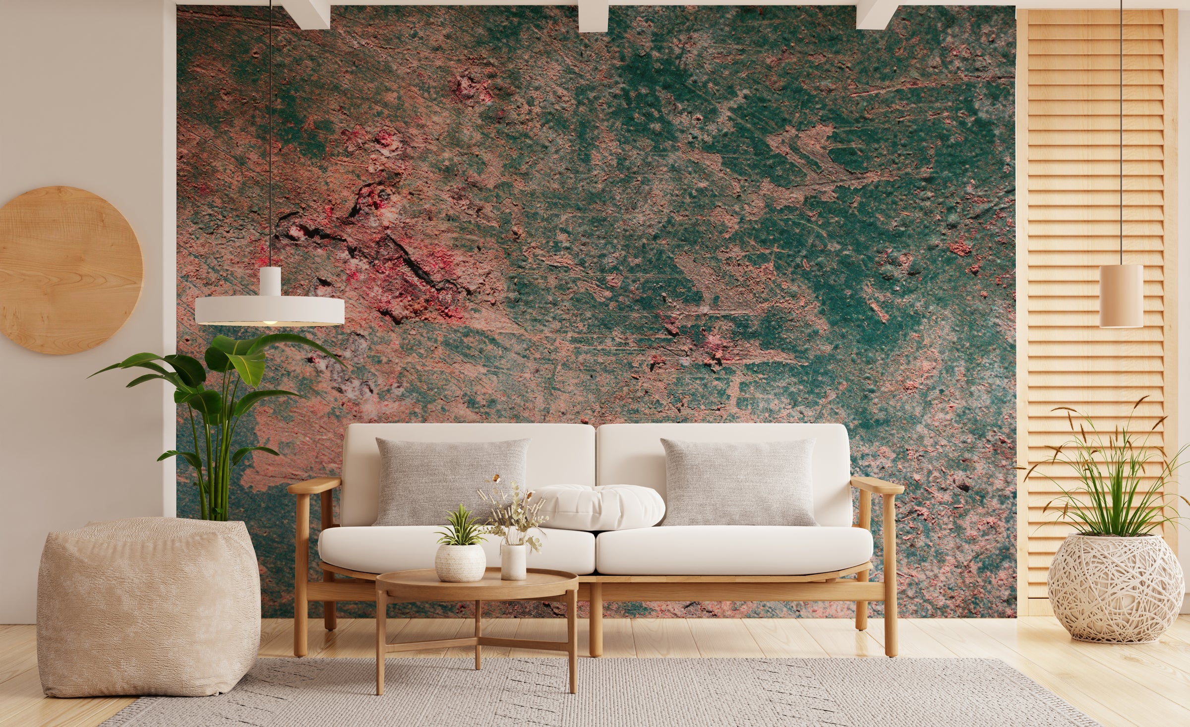 Industrial Grunge Metallic Wallpaper | Green and Pink Removable Wall Mural