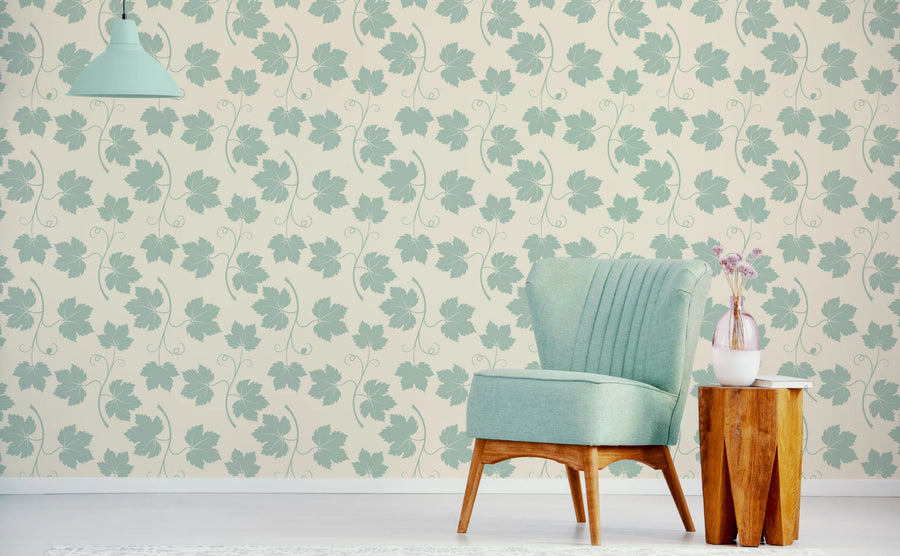 Sage Green Vine Leaf Wallpaper | Peel and Stick Wall Covering