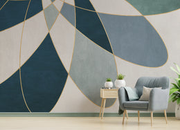 Blue Gold Geometric Wall Mural | Abstract Peel and Stick Wallpaper image 5