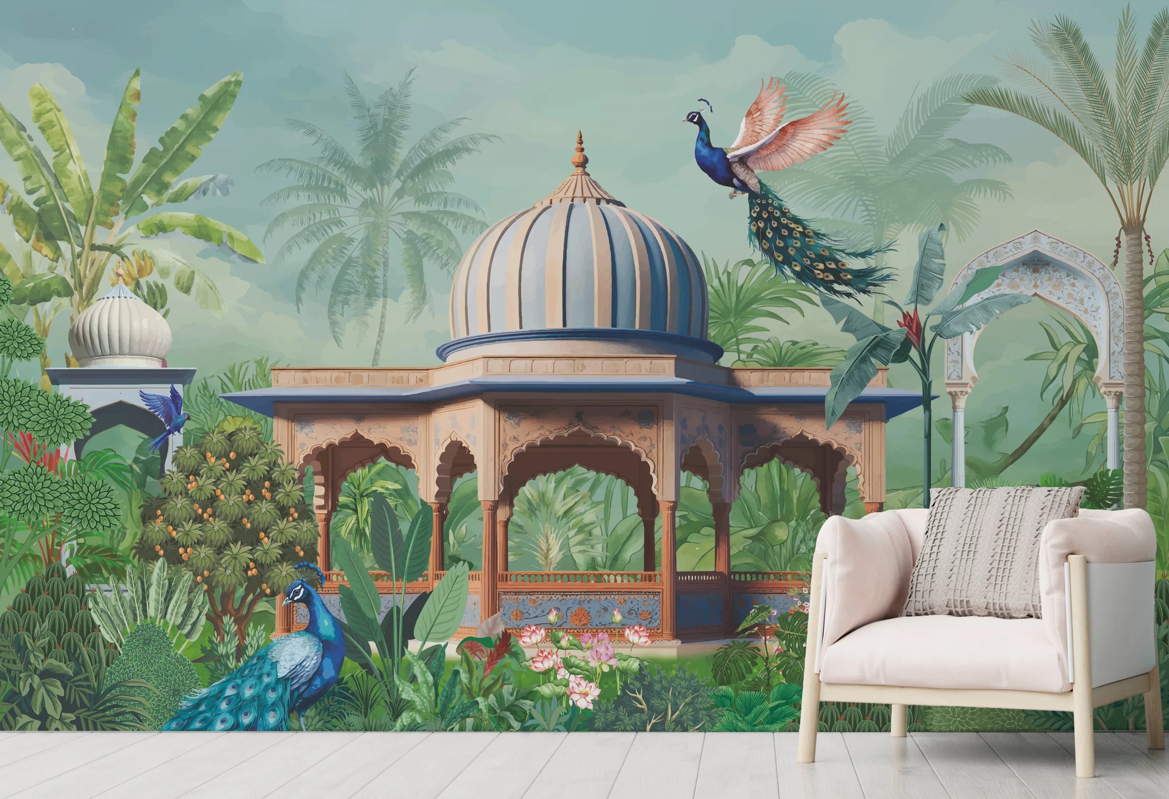 Mughal Peacock Palace Indian Wallpaper | Royal Garden Peel and Stick Decor image 1