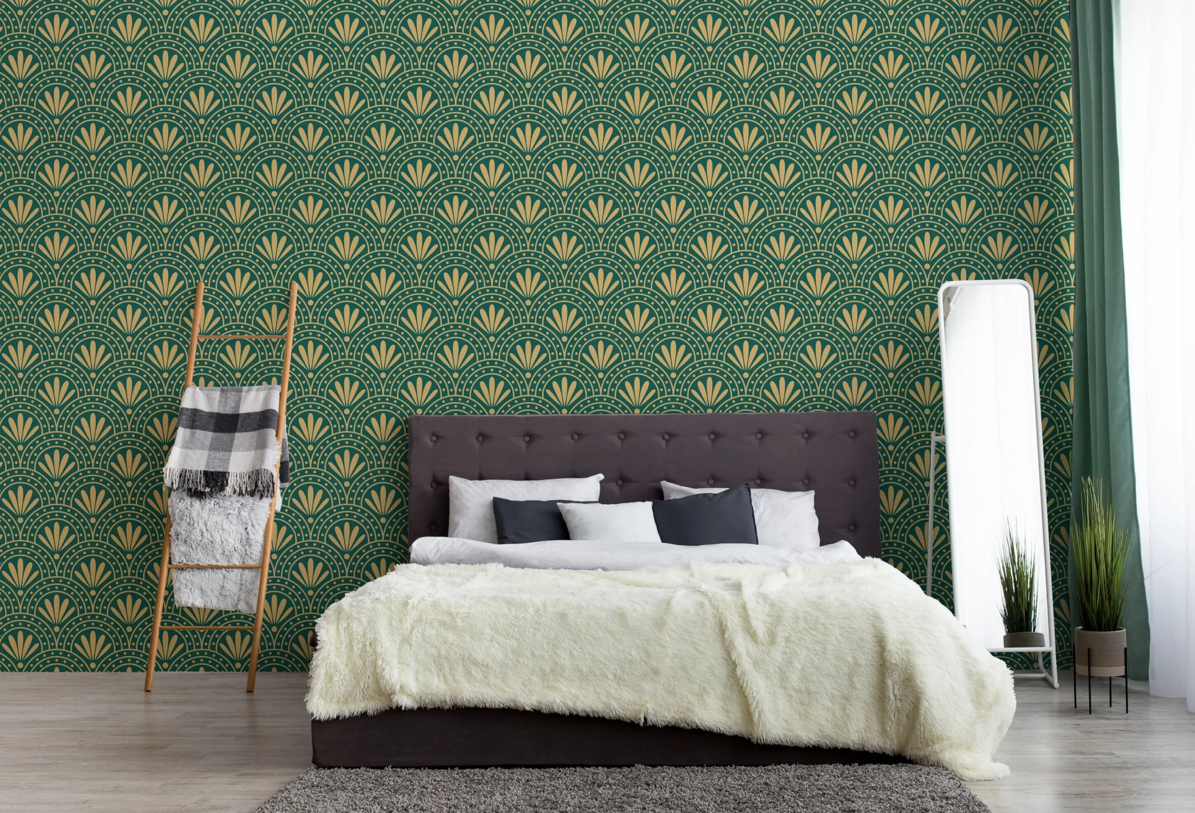 Art Deco Fan Wallpaper | Green Gold Peel And Stick Wall Decor image 3