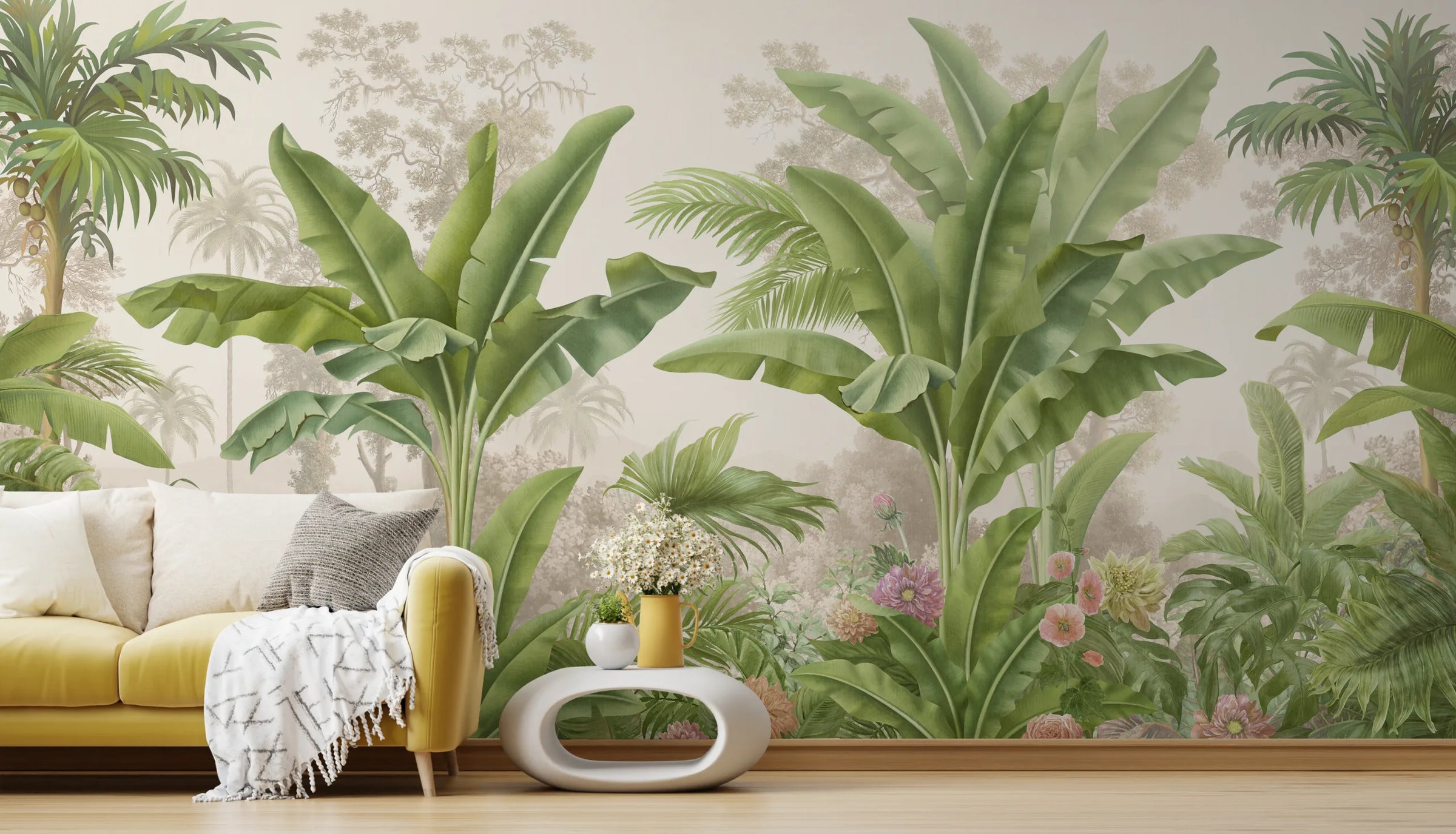 Tropical Botanical Wall Mural | Green Banana Leaf Peel And Stick Wallpaper image 0