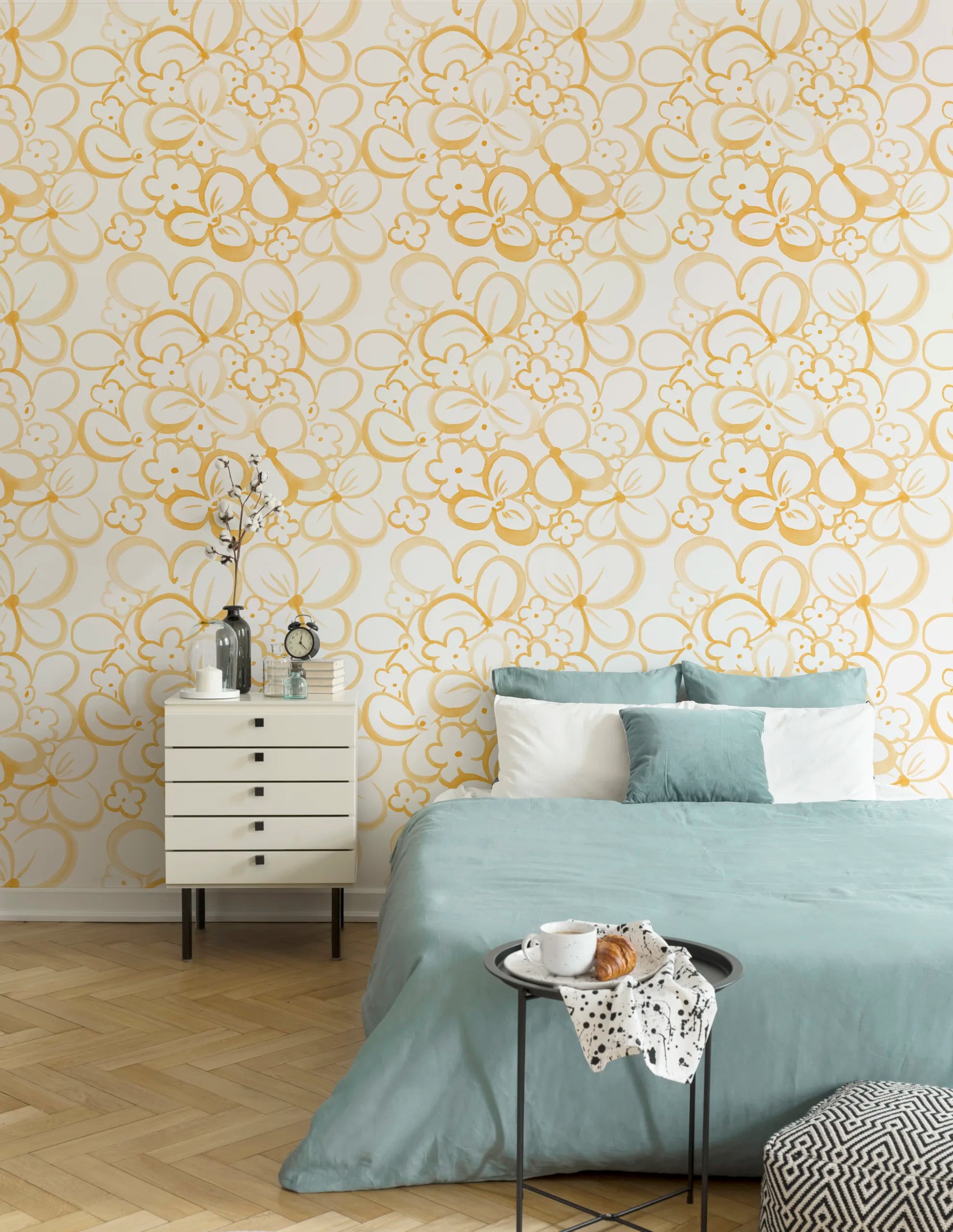 Golden Bloom Floral Room Decor | Yellow Peel and Stick Wallpaper image 3