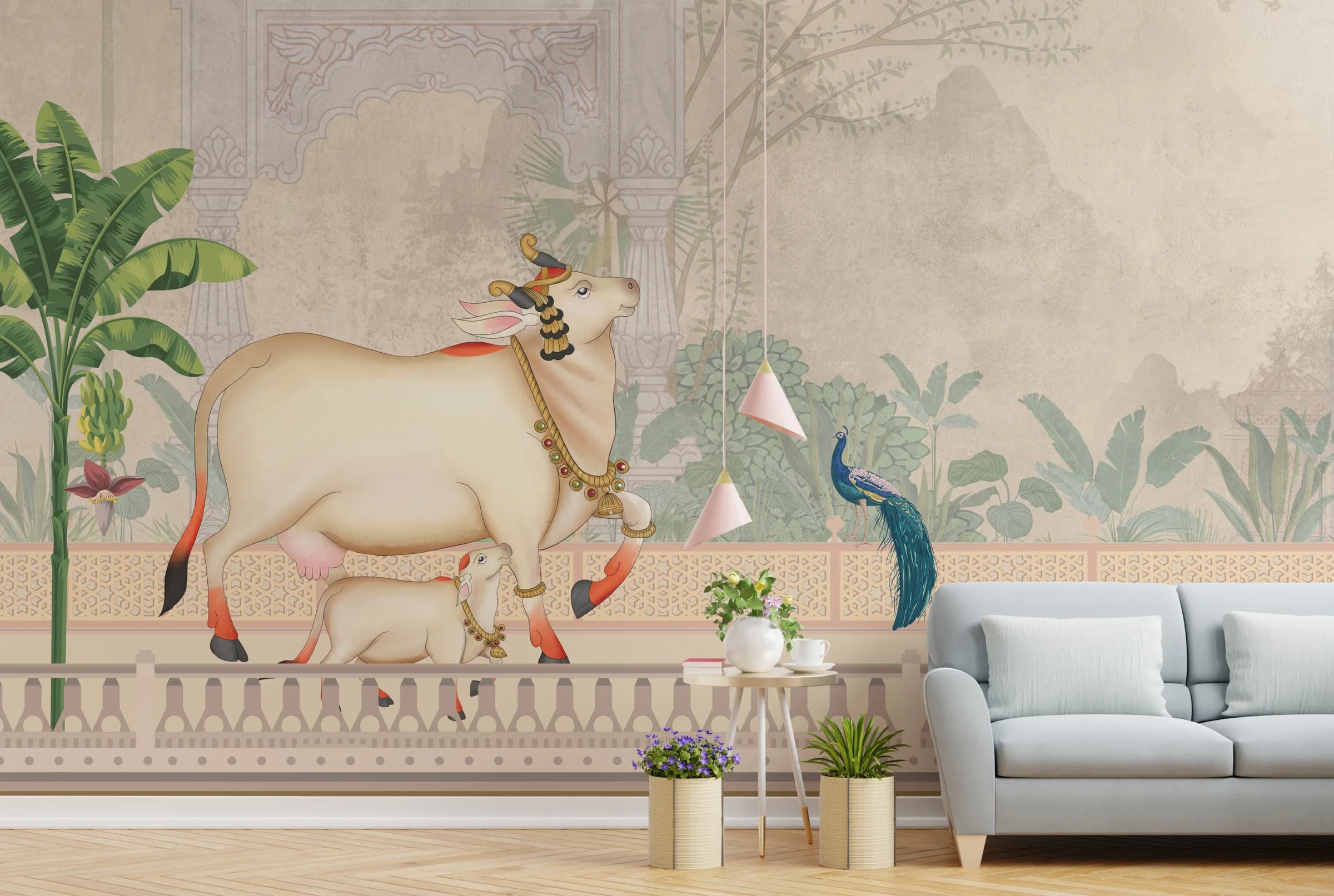 Removable Pichwai Cow Indian Traditional Wallpaper image 4