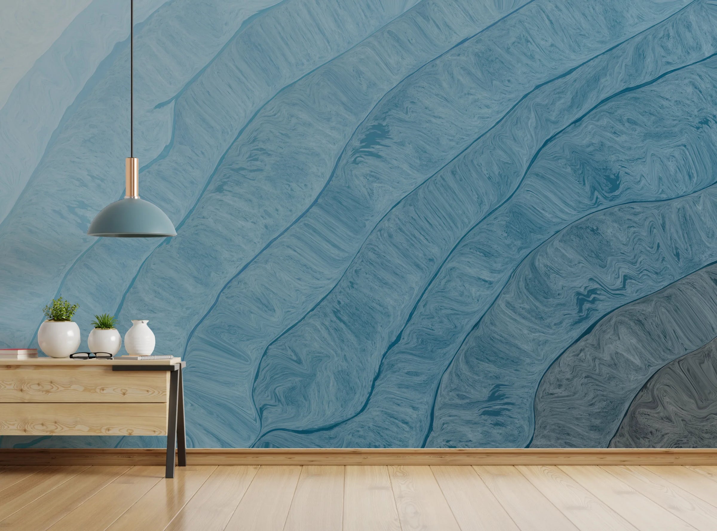 Teal Blue Gradient Abstract Wallpaper | Peel and Stick Bedroom Accent image 2