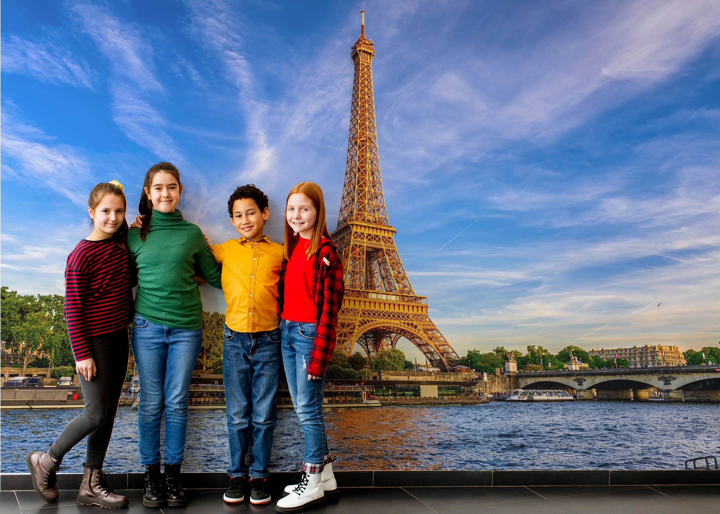 Paris city landscape wall mural showing Eiffel Tower skyline for modern Kids room background