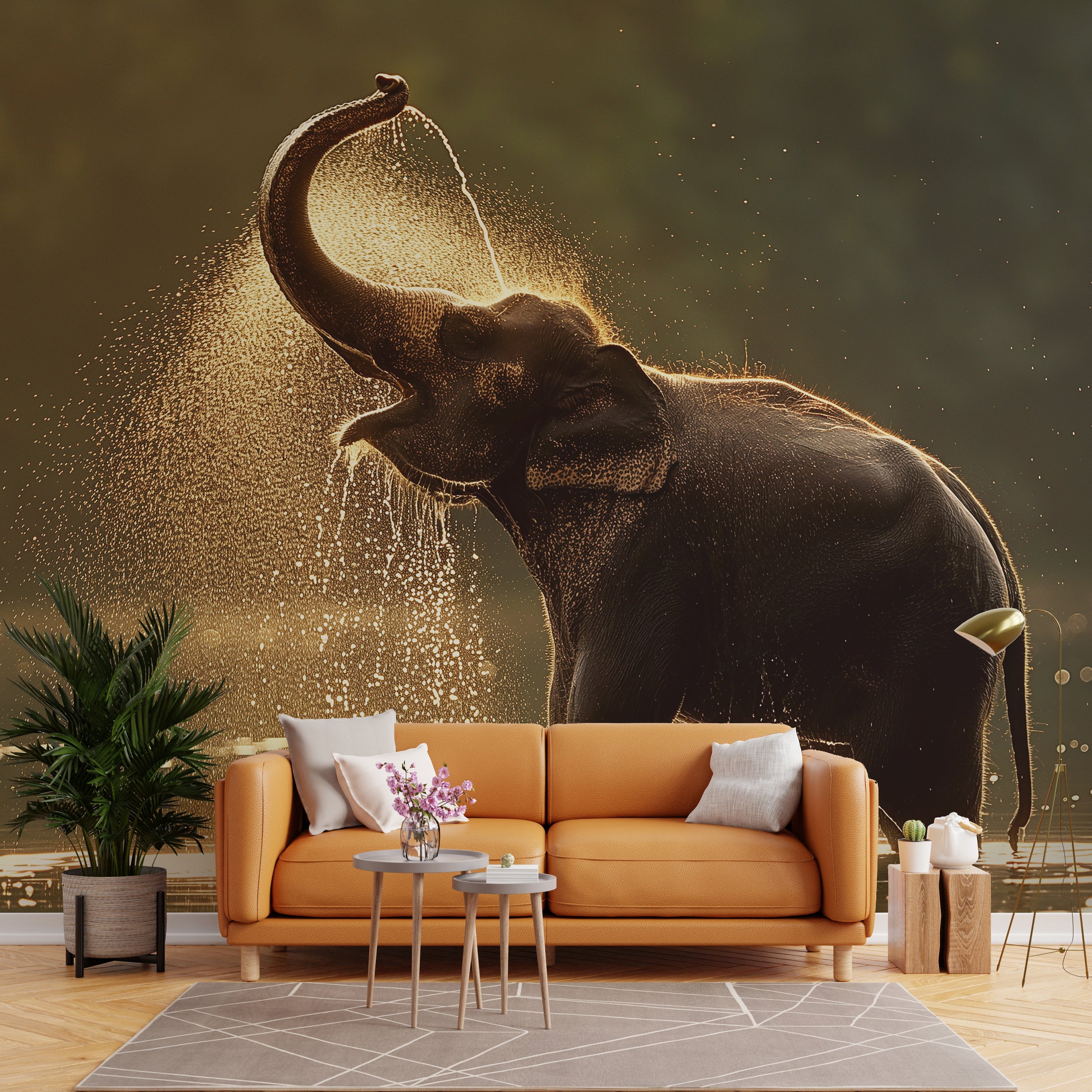 Wild Elephant Mural | Golden Hour Jungle Self Adhesive Wallpaper