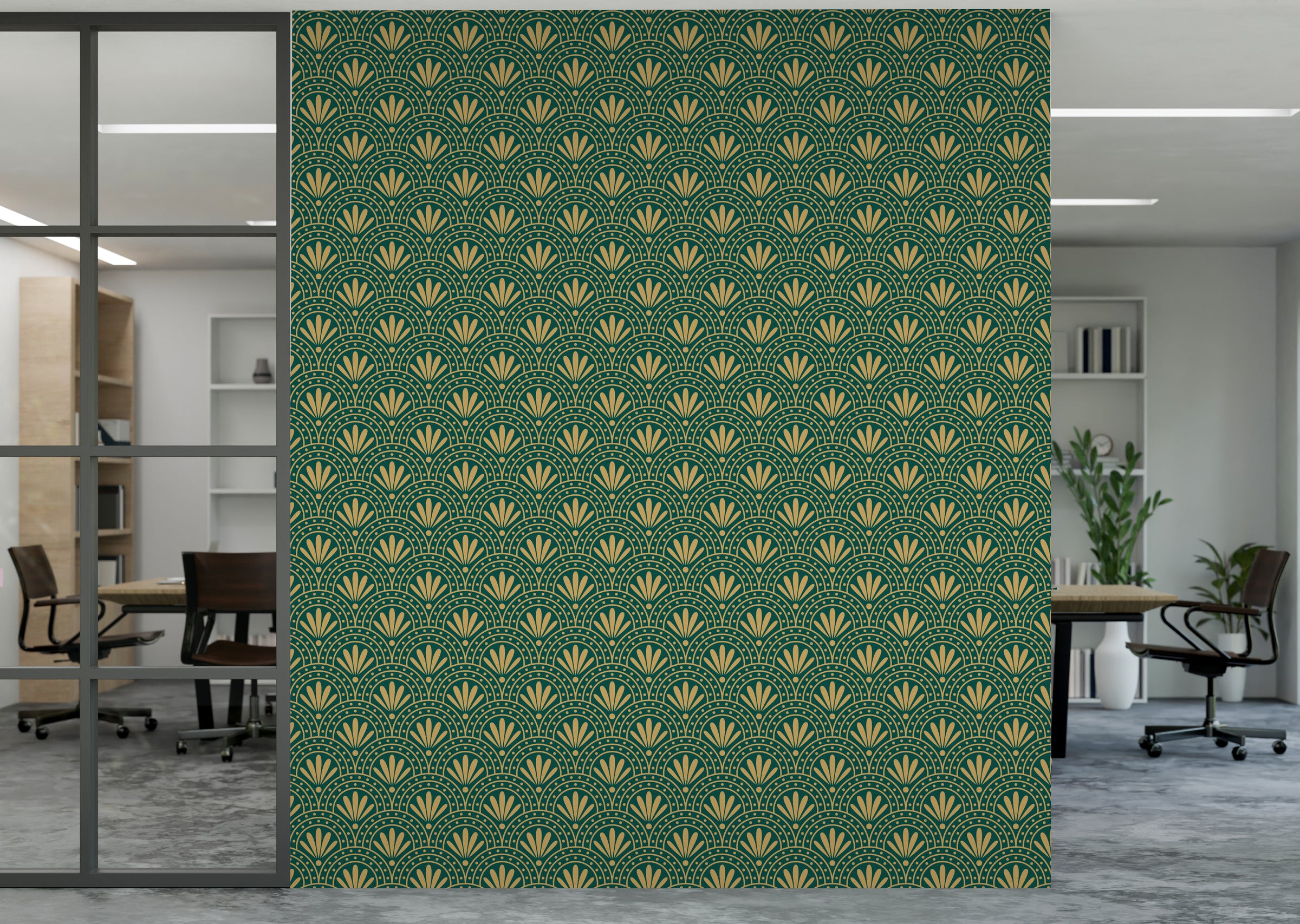 Art Deco Fan Wallpaper | Green Gold Peel And Stick Wall Decor