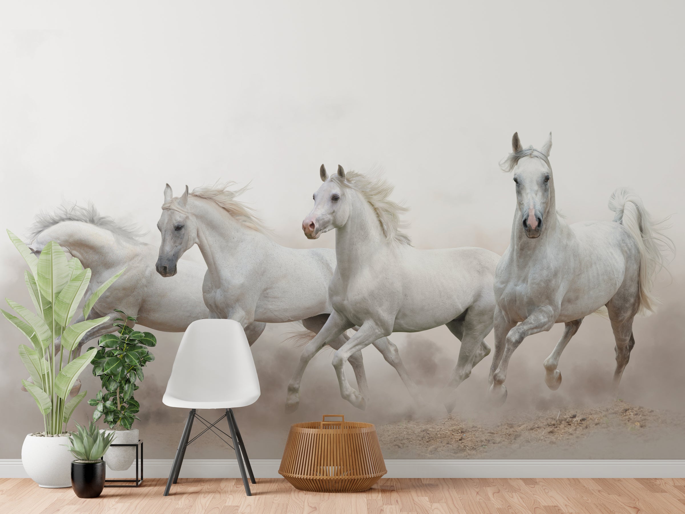 White Horse Running Wallpaper| Luxurious Western Ranch Peel and Stick Decor