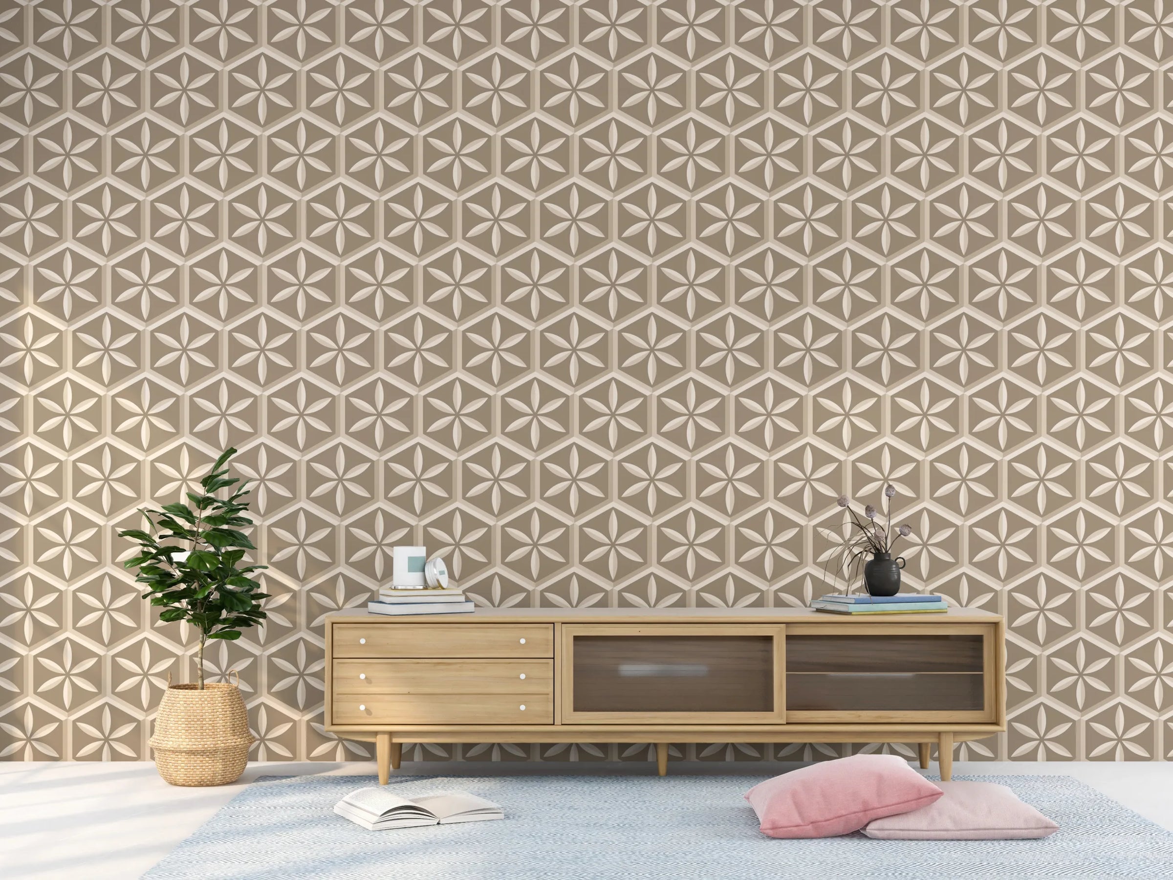 Beige Geometric Decor | Modern 3D Pattern Peel and Stick Wallpaper image 4