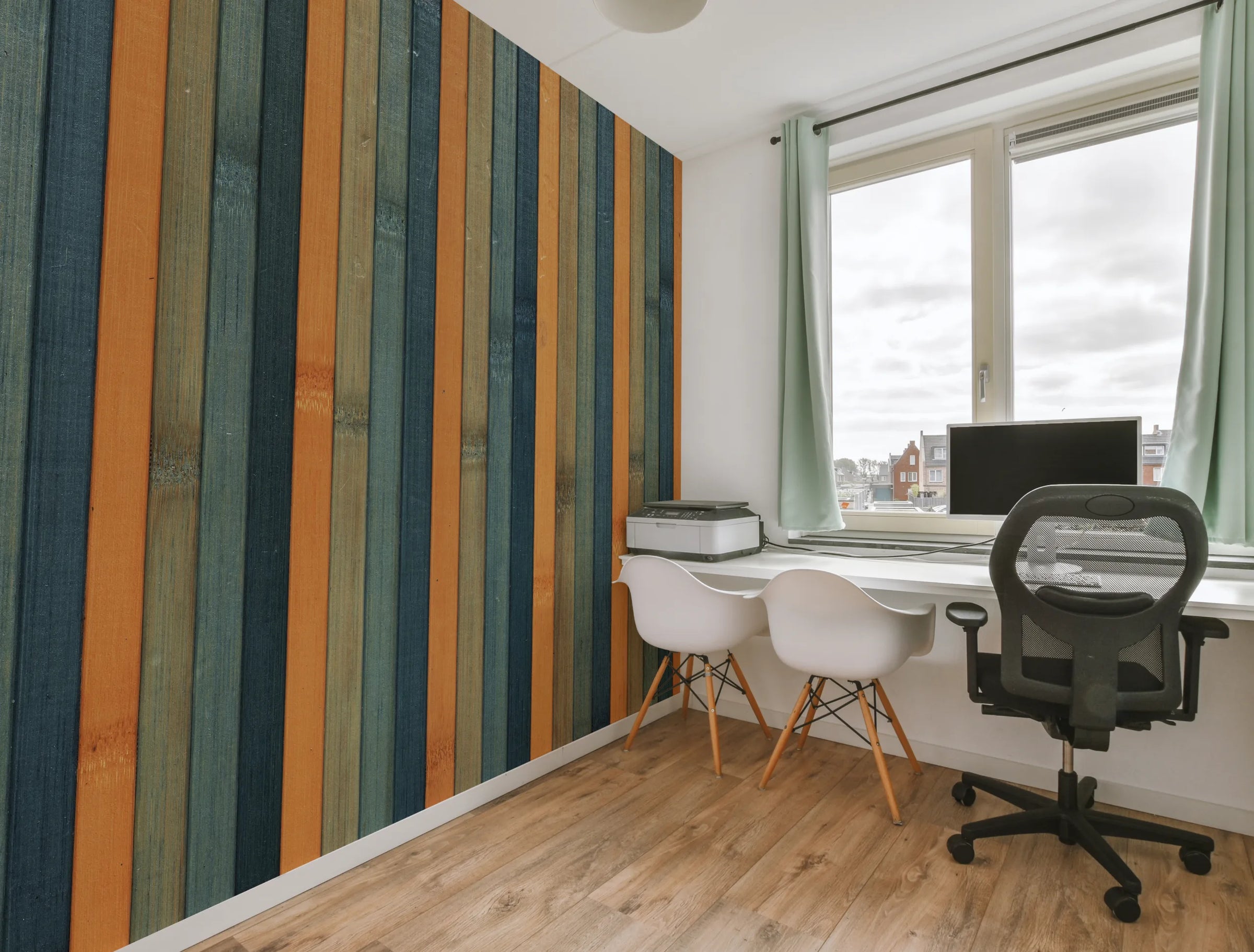 Multicolor Wood Panel Design| Striped Peel And Stick Living Room Wallpaper image 1