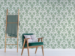 William Morris Style Floral Peel and Stick Wallpaper | Sage Green Bellflowers Wallpaper image 1