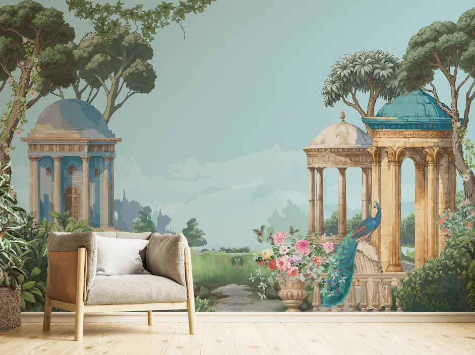 Traditional Garden Symphony Blue Removable Wallpaper image 3