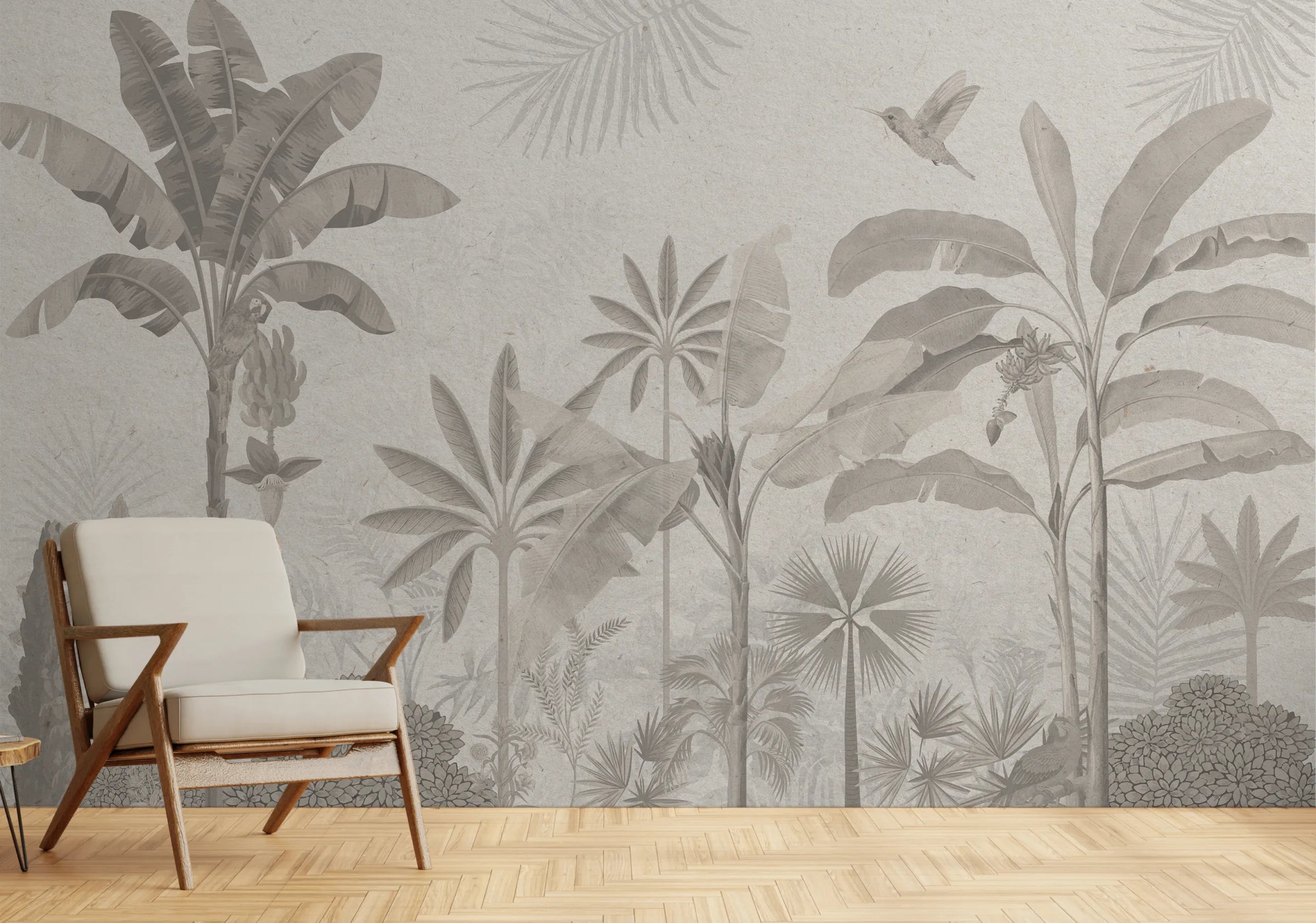 Banana Leaf Wall Mural | Neutral Gray Tropical Peel And Stick Wallpaper image 0