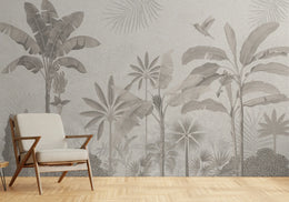 Banana Leaf Wall Mural | Neutral Gray Tropical Peel And Stick Wallpaper image 0