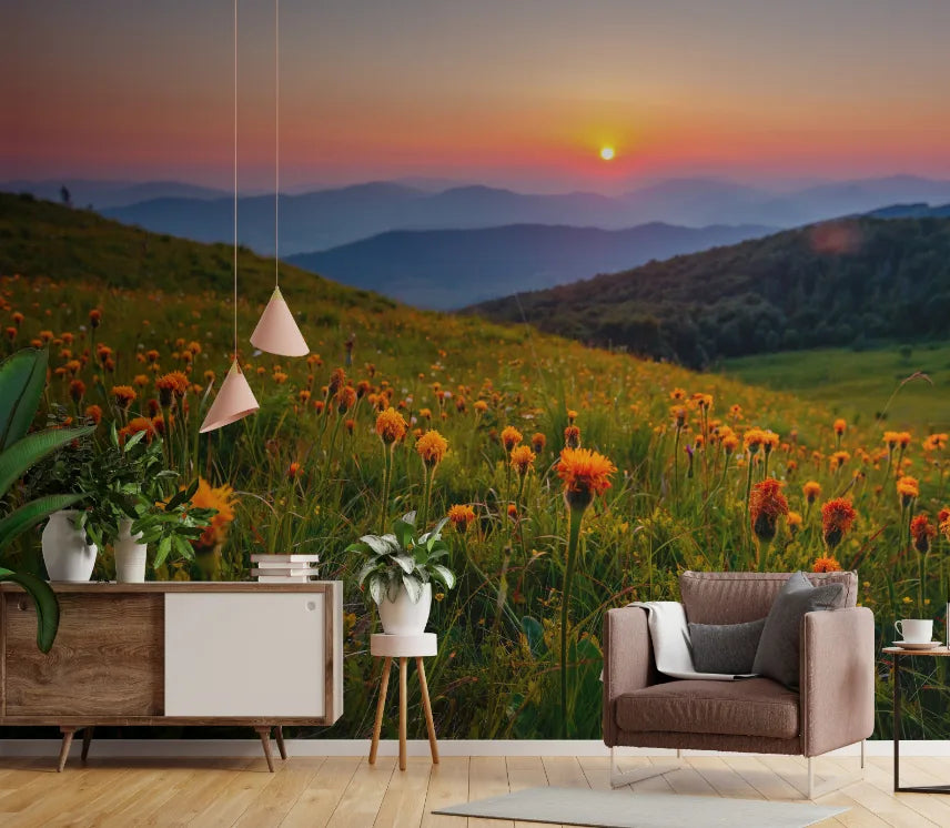 Golden Hour Meadow Nature Peel and Stick Wallpaper image 5
