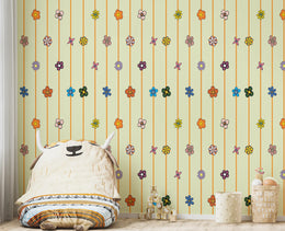 Floral Stripe Wallpaper | Yellow Kids Room Cute Peel & Stick Decor image 2
