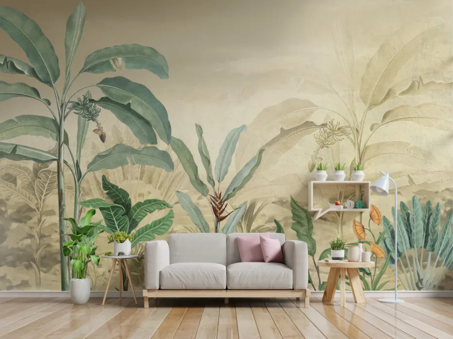Tropical Banana Leaf Mural | Green Botanical Peel and Stick Wallpaper image 1