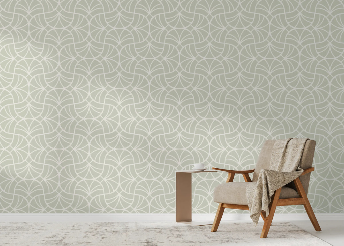 Neutral Geometric Wallpaper | Soft Sage Peel and Stick Decor
