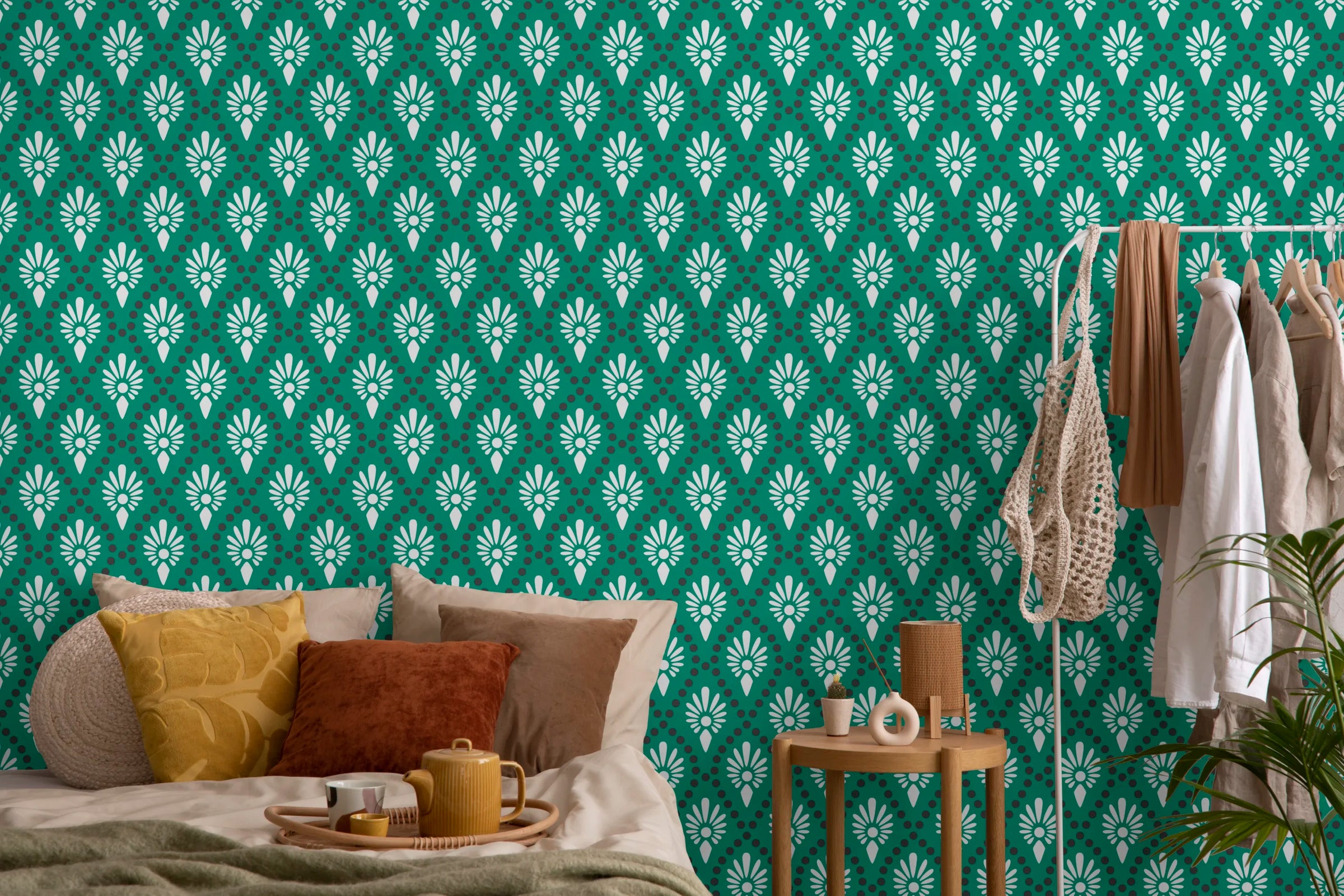 Art Deco Peel and Stick Wallpaper | Green Floral Artistic Wall Decor image 5