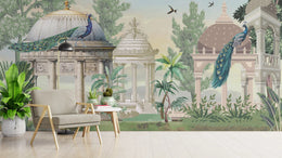 Botanical Peacock Palace Wallpaper | Mughal Garden Peel & Stick Decor image 0