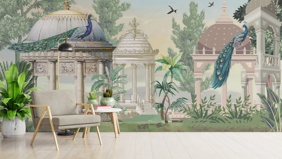 Botanical Peacock Palace Wallpaper | Mughal Garden Peel & Stick Decor