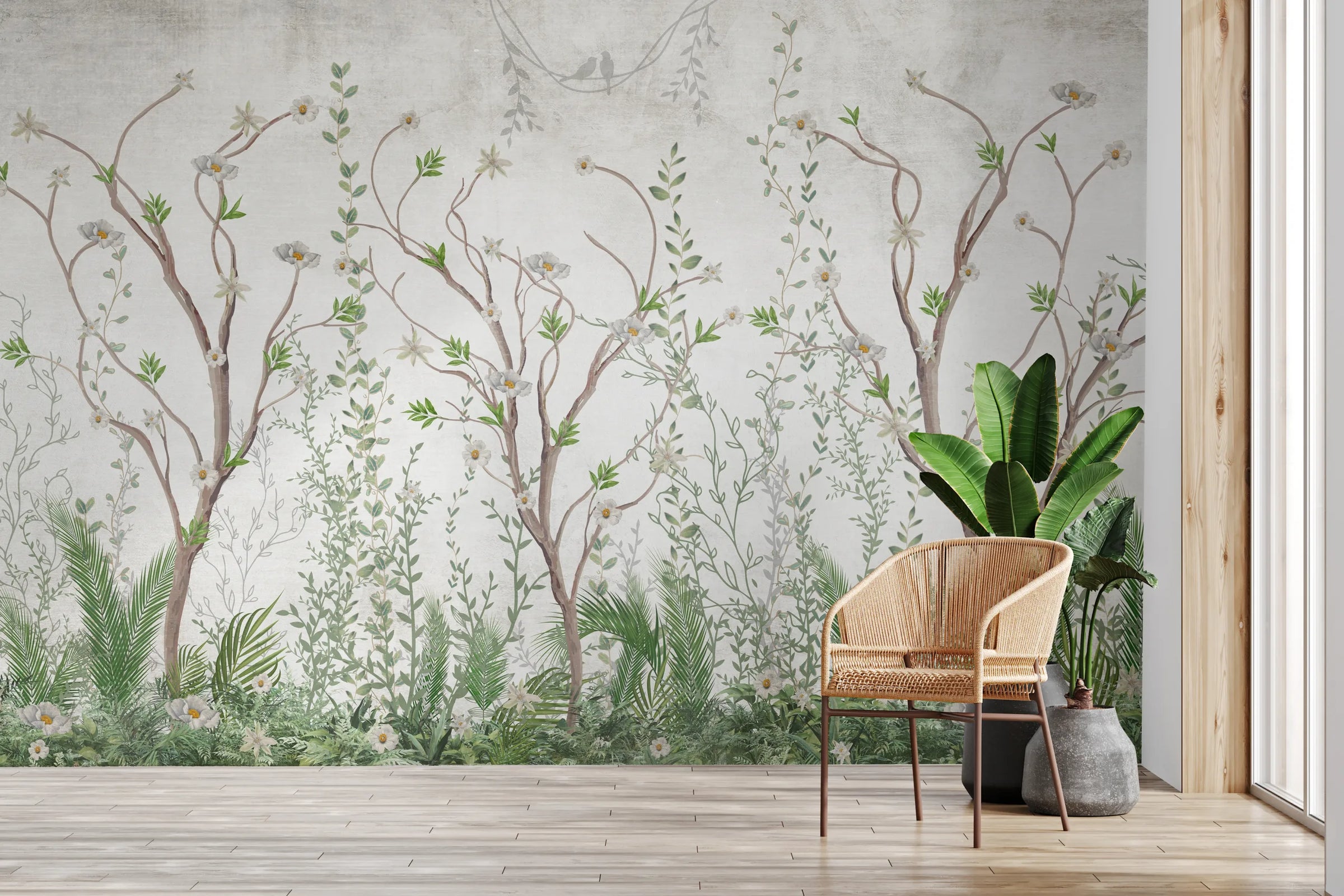 Handpainted Chinoiserie Wallpaper | Botanical Tree Mural Removable Design image 3
