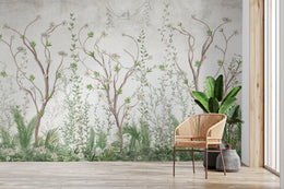 Handpainted Chinoiserie Wallpaper | Botanical Tree Mural Removable Design image 3