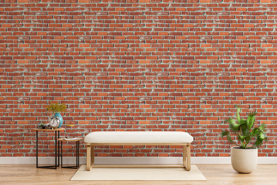 Faux Brick Design | Rustic Red Peel and Stick Farmhouse Wallpaper