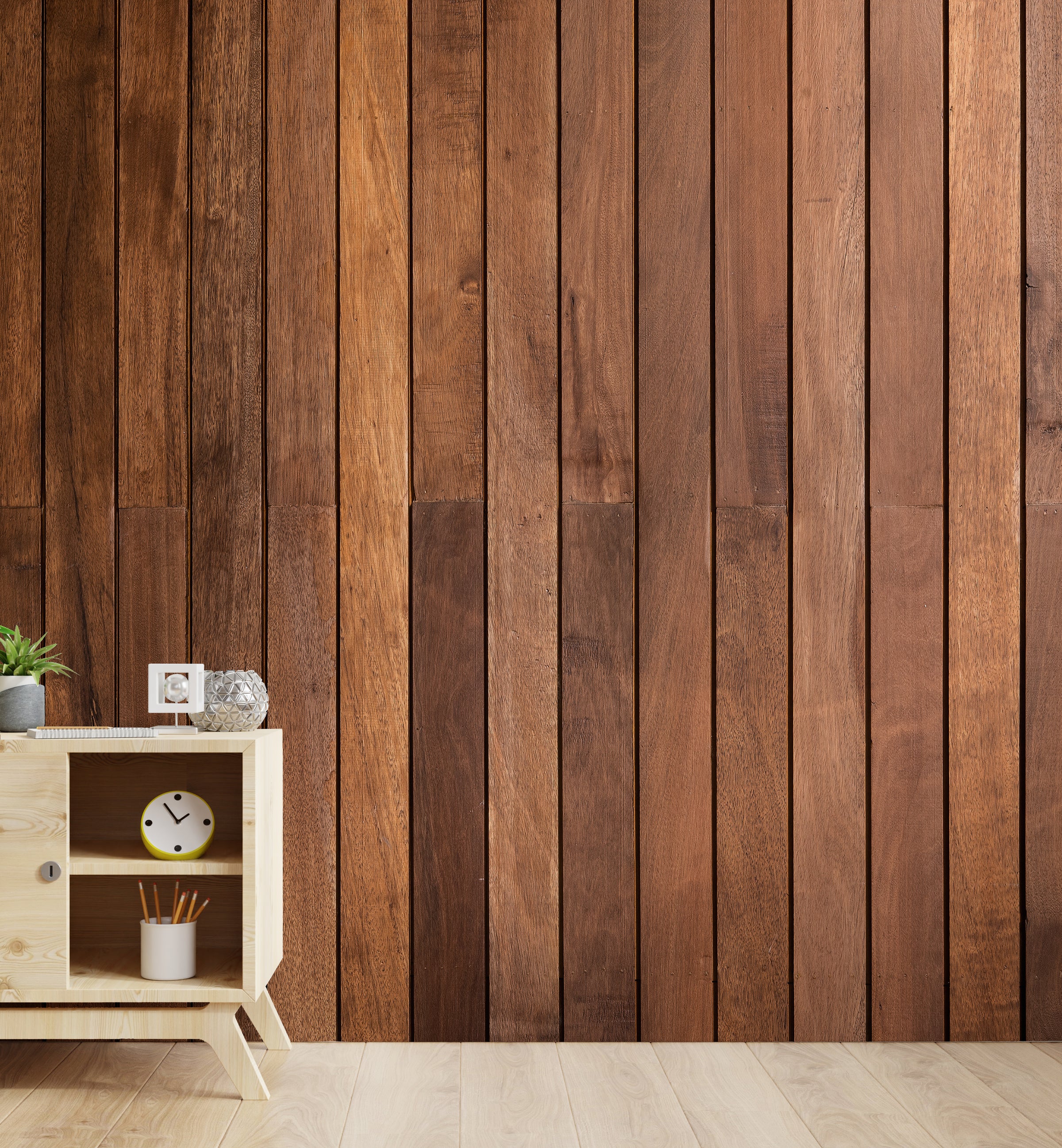 Brown Wood Panel Design | Vertical Striped Peel and Stick Wallpaper