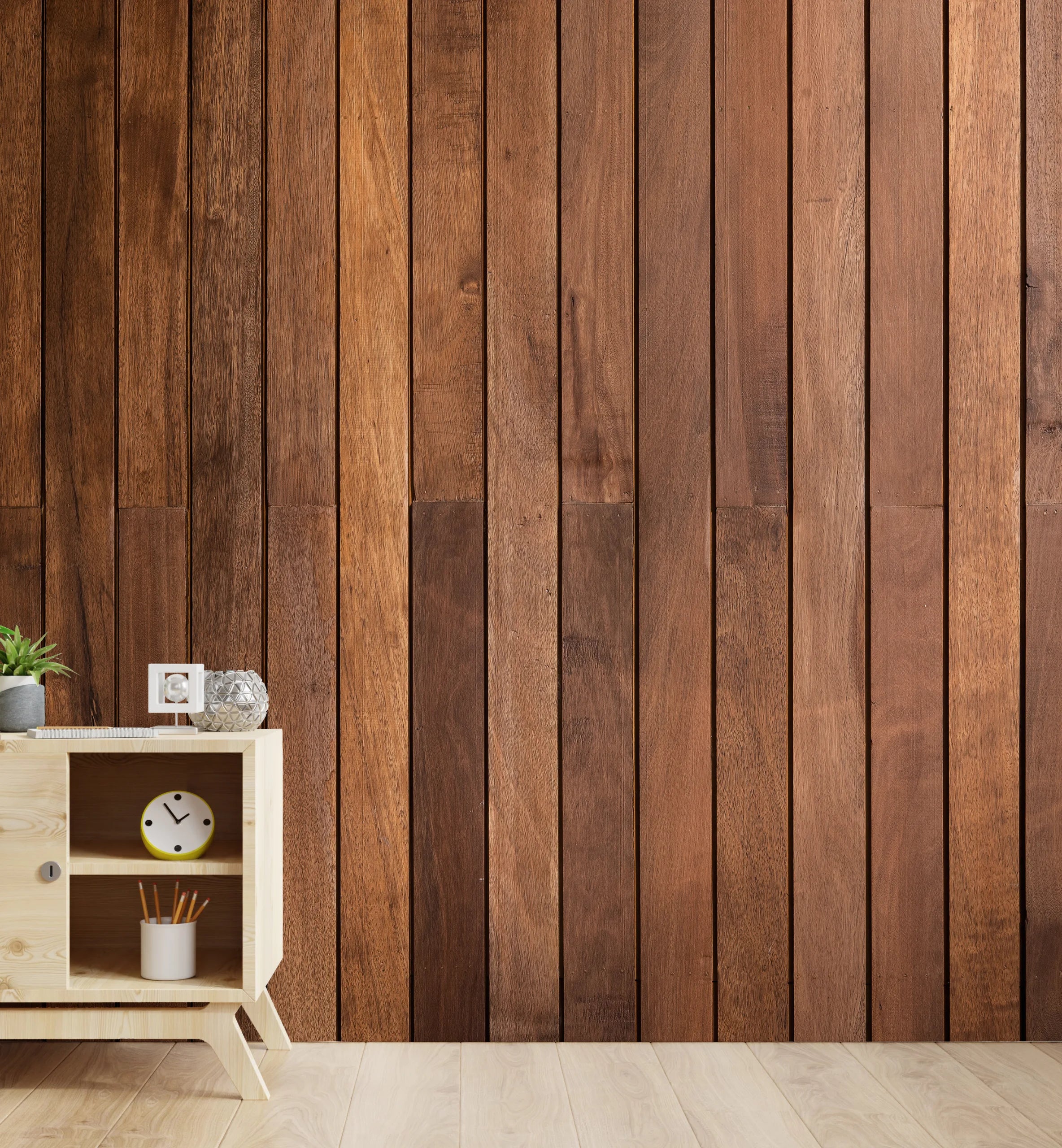 Brown Wood Panel Design | Vertical Striped Peel and Stick Wallpaper image 0