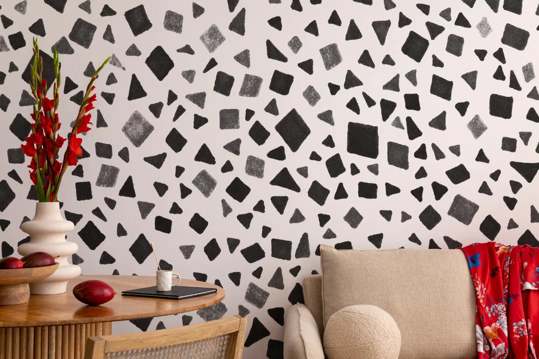 Seamless Terrazzo Black and Gray Shapes Wallpaper image 0