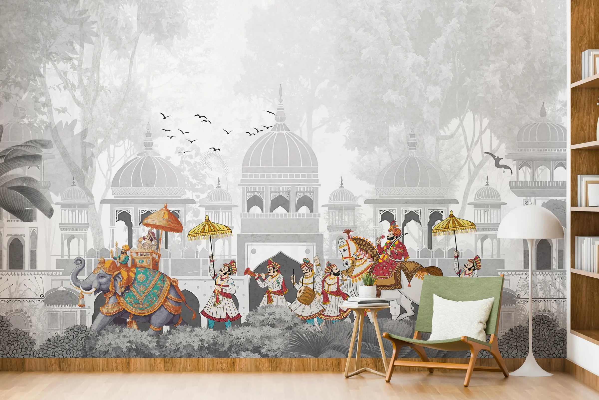 Indian Royal Procession|Gray Mughal Peel and Stick Wallpaper image 4