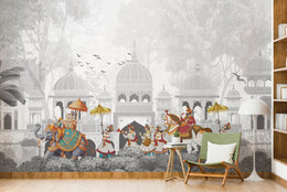 Indian Royal Procession|Gray Mughal Peel and Stick Wallpaper image 4