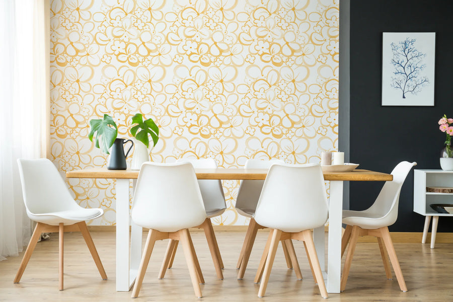Golden Bloom Floral Room Decor | Yellow Peel and Stick Wallpaper
