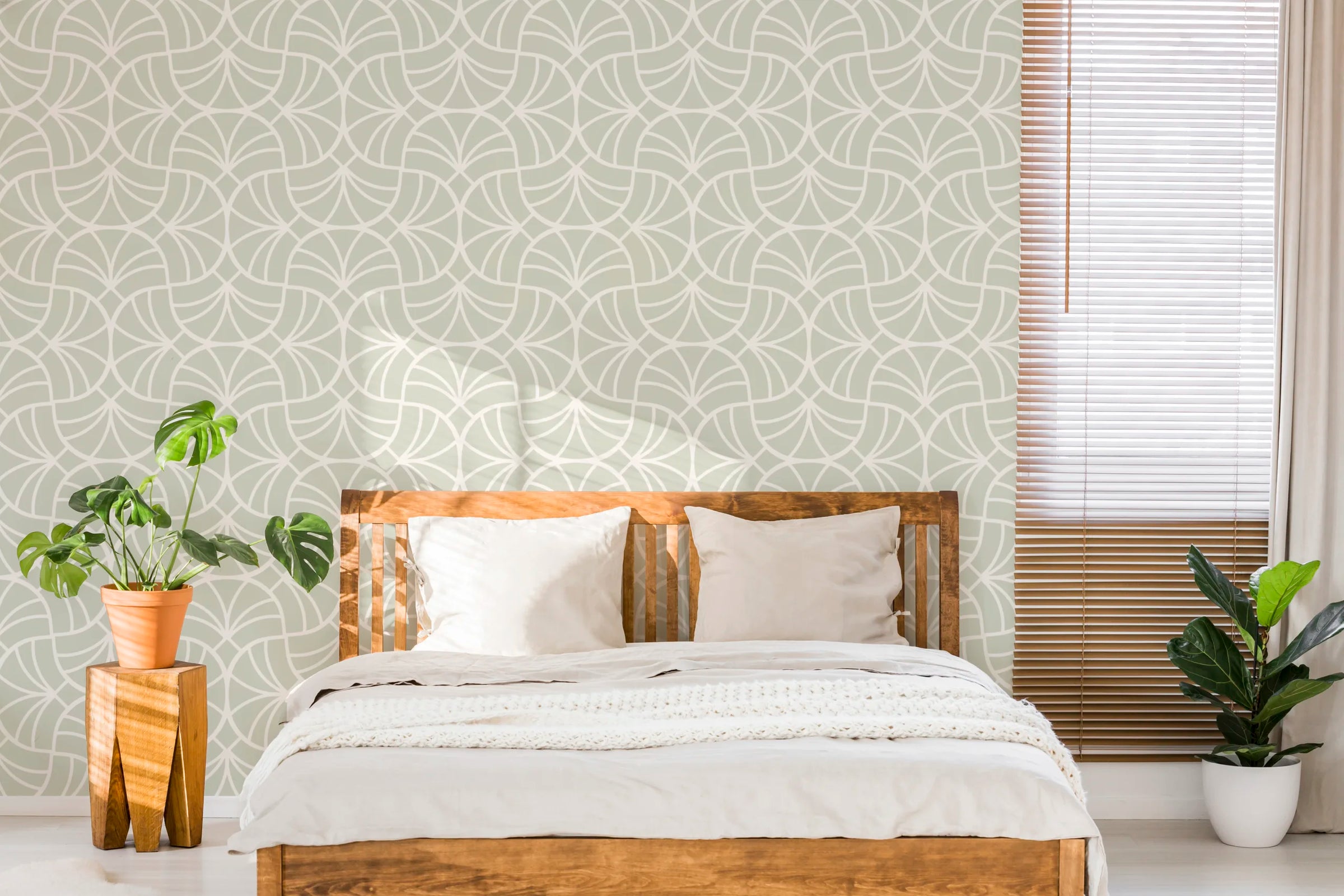 Neutral Geometric Wallpaper | Soft Sage Peel and Stick Decor image 2